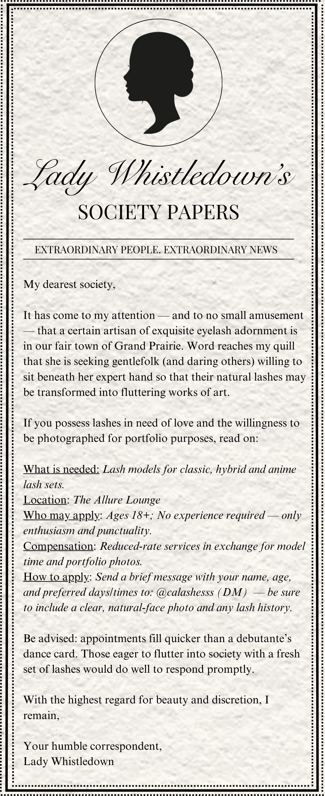 CA Lashes Model Letter